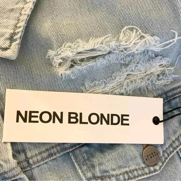 Urban Outfitters Neon Blonde Jean Jacket Light Wash Denim Distressed Blue XS - Picture 14 of 16